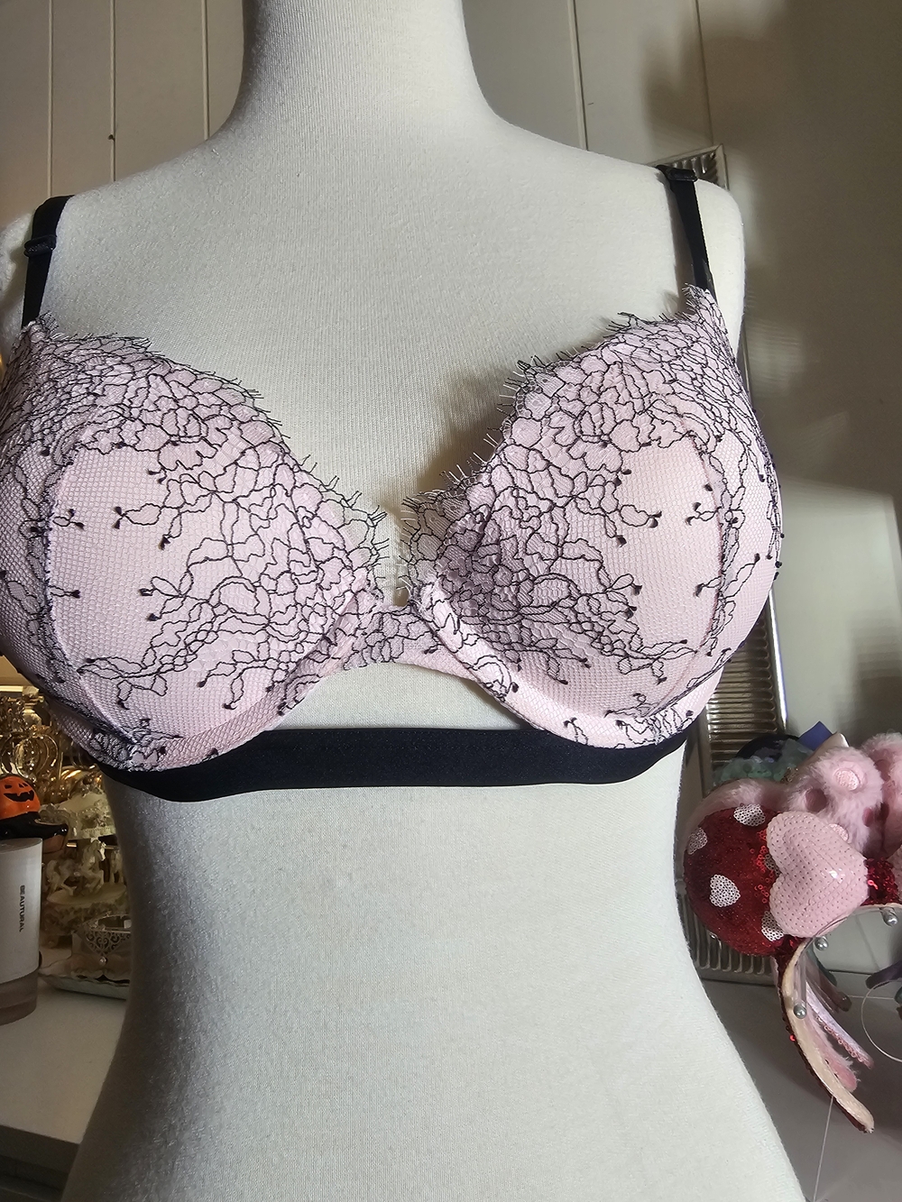Victoria's Secret Pink Bra with Black Lace Overlay